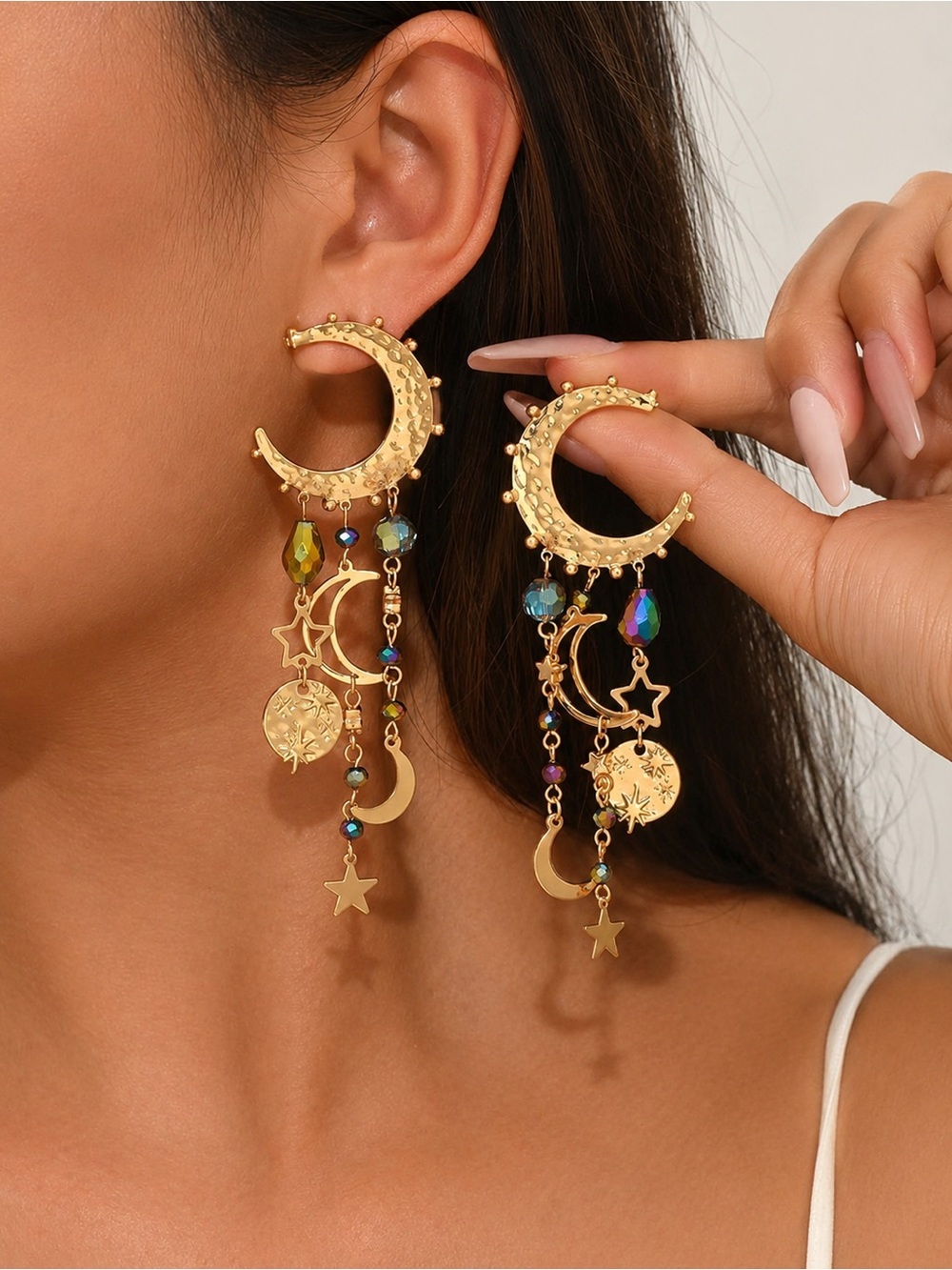 Gold Celestial Moon & Star Dangle Earrings - Women Jewelry